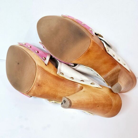 Nine West Chic 80s Inspo Studded Wooden Clog Style Sandals Size 8 Pink Ombre - Picture 9 of 10